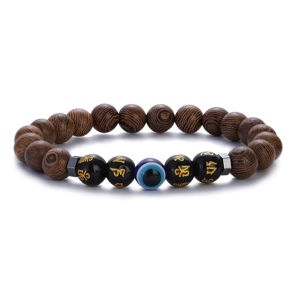 Thumbnail: 8mm New Natural Wood Beads Bracelets Men Black Ethnic Meditation White Bracelet