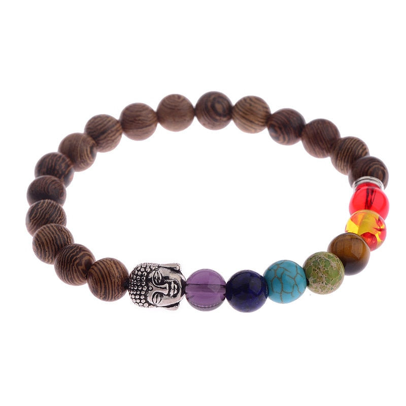 Thumbnail: 8mm New Natural Wood Beads Bracelets Men Black Ethnic Meditation White Bracelet