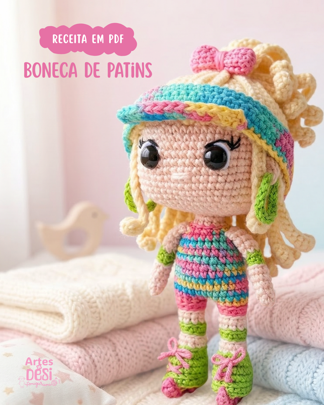 Receita em pdf - Amigurumi Boneca com Patins
