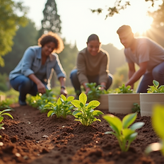 Veïns de Lloret Residencial plantant en una zona verda com a iniciativa per promoure la biodiversitat i la cura del medi ambient.