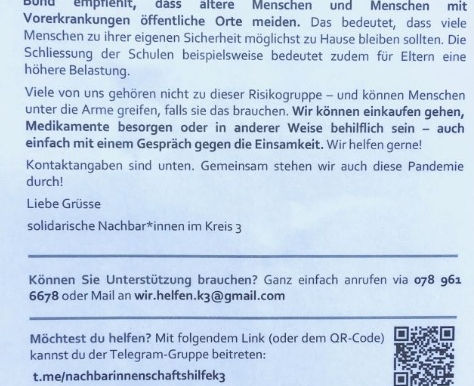 Solidarität und Hilfe im Kreis 3!