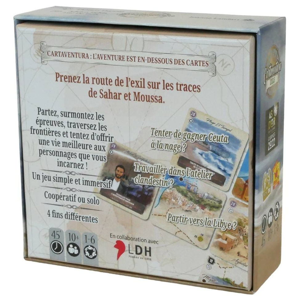 Miniature : Le dos de la boite du jeu Cartaventura exils