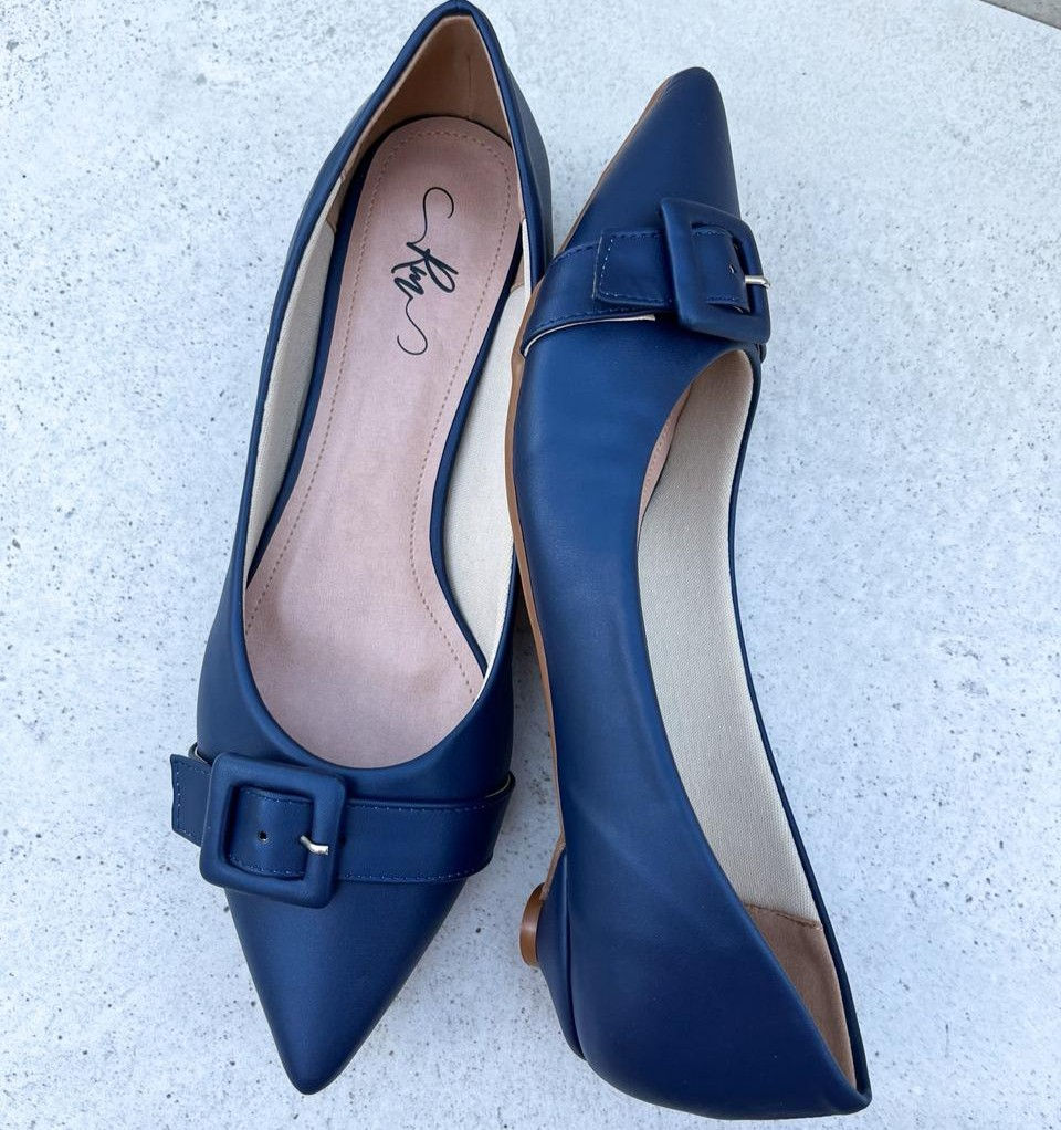 Scarpin Azul Marinho c/Fivela - Salto Mini 1,5cm