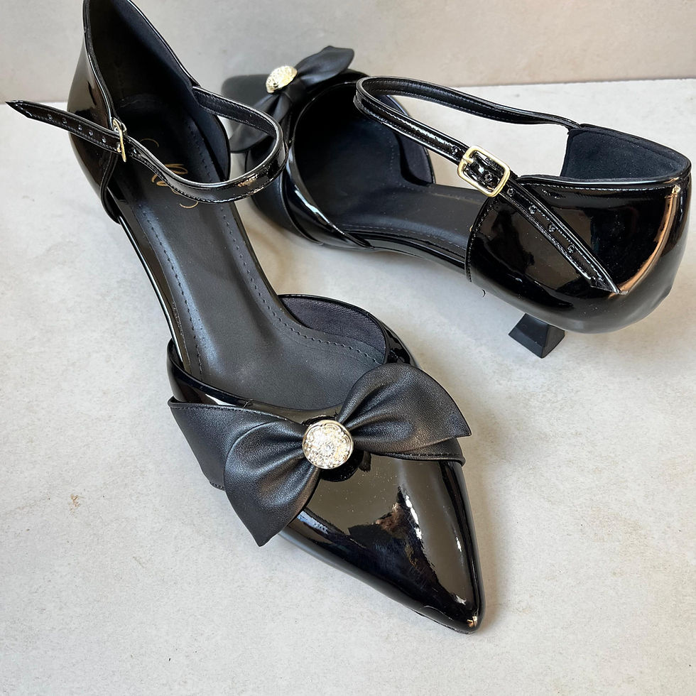 Miniatura: Scarpin SlingBack Preto Verniz Detalhe Laço - Salto Taça 3cm