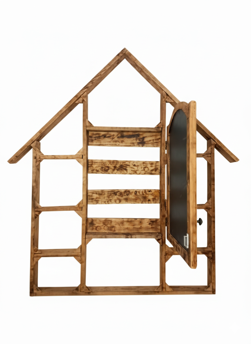 Küçük resim: Doğal Ahşap Ev Modeli Duvar Rafı - Aynalı ve 11 Bölmeli Dev Sergi Ünitesi