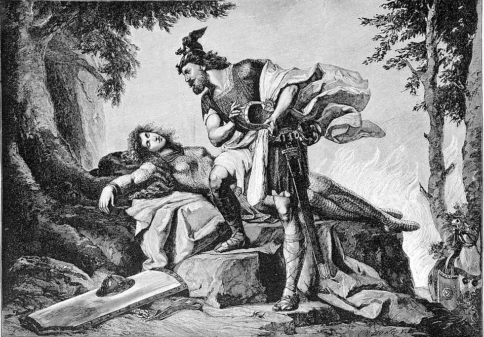 Siegfried despierta a Brunilda de su sueño, escena pictórica que representa el rescate de la princesa cautiva y la recuperación del tesoro simbólico en la consciencia narrativa.