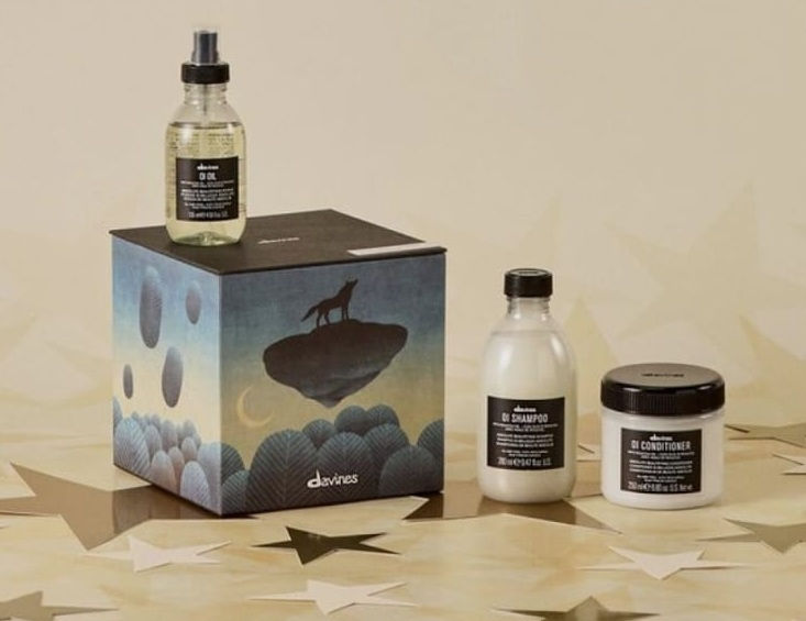 Coffret Davines OI avec shampooing, conditionneur et huile capillaire pour cheveux brillants et soyeux