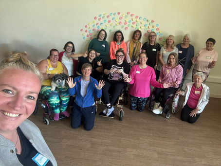 Group of people having a group photo at the end of the Mobilates retreat day at Paddock Wood Community Centre