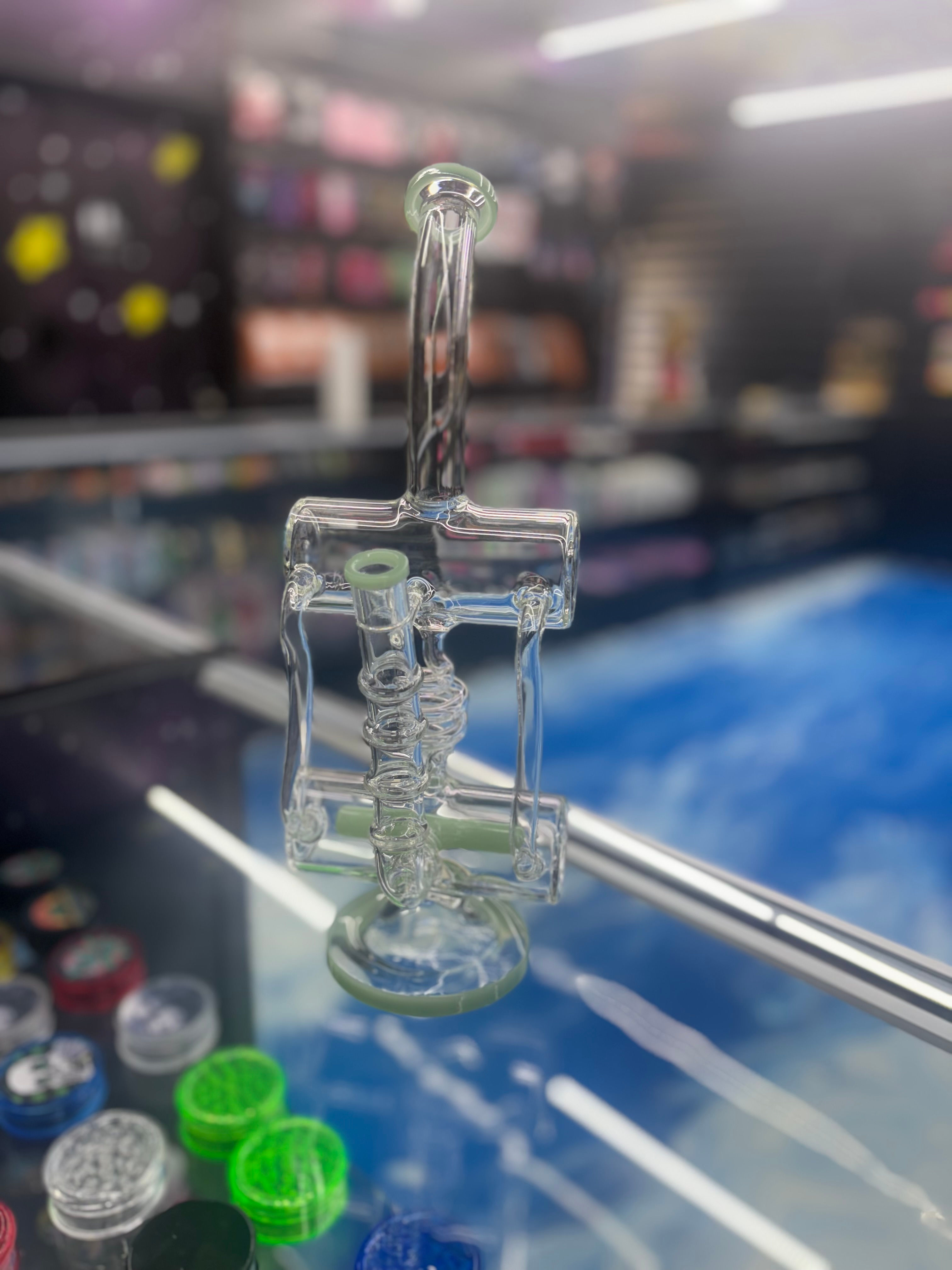 Clear Recycler Glass Dab Rig – Double Chamber Perc