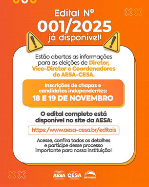 Eleições para diretor, vice-diretor e coordenadores da AESA-CESA: Inscrições serão nos dias 18 e 10 de novembro