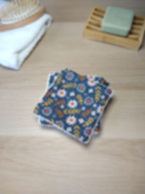 lot de 5 lingettes démaquillantes lavables en coton motif fleuri