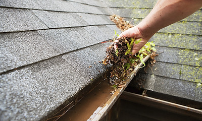 Gutter cleaning service in Boise removing leaves and debris from roofline