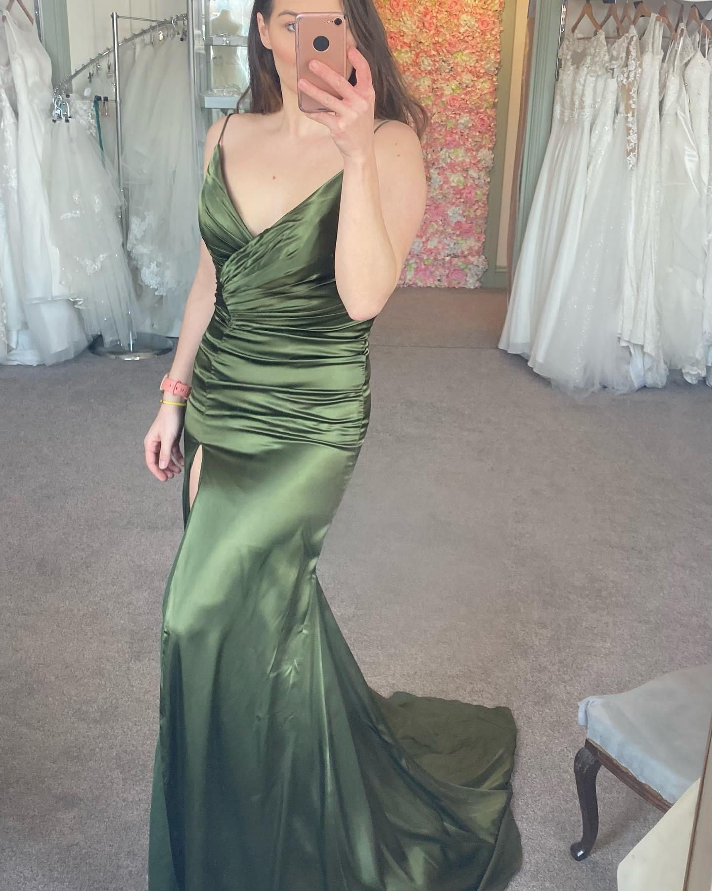Olive green satin gown 