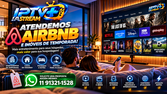 Família reunida assistindo à televisão com programação de filmes, séries e desenhos animados.