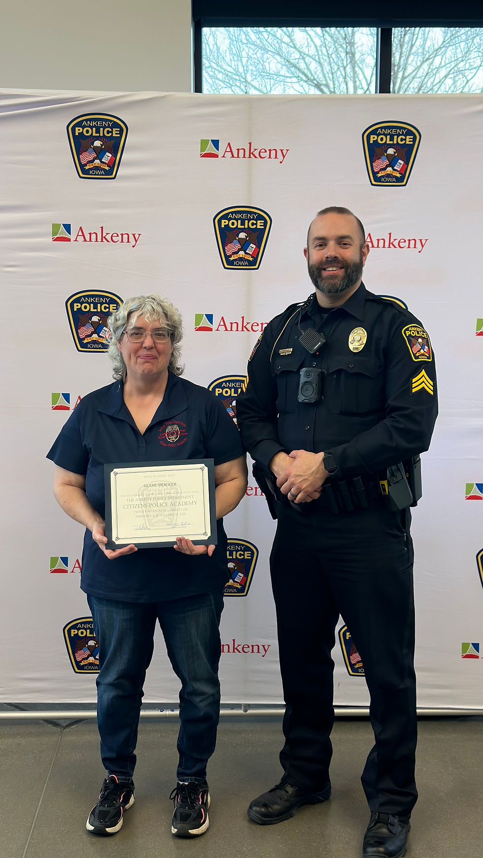 Ankeny Police Department Citizen and Sargent Trevor. (We both said thank you for your service and all that we do personally and for A-NOD