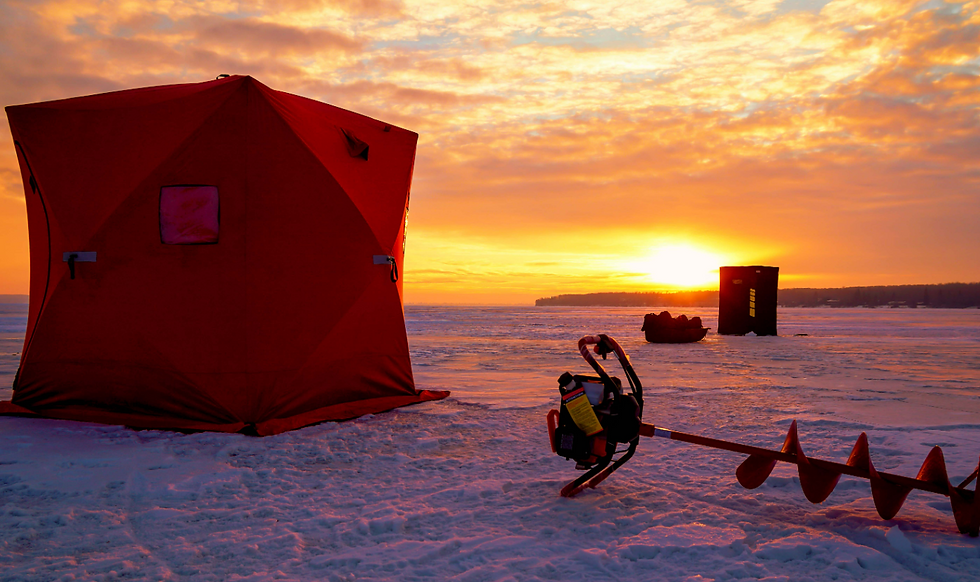 ice fishing tent in sunlight