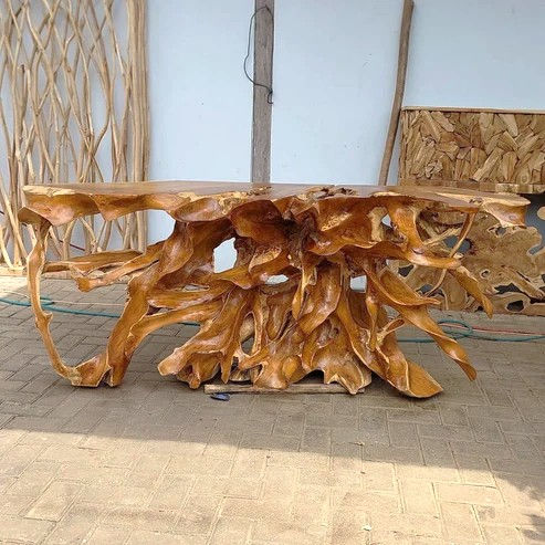 Thumbnail: 59" Carved Teak Root Console Table