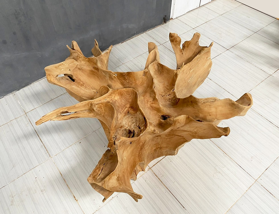 Thumbnail: 39" Round Carved Teak Root Coffee Table – Natural Finish