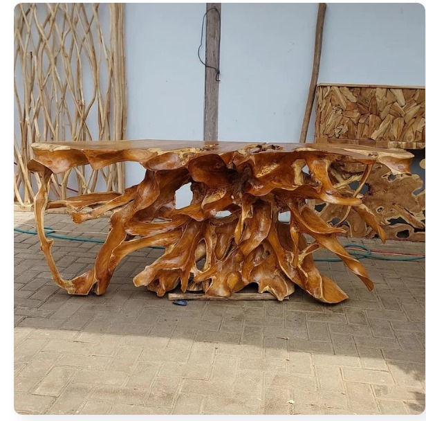 Thumbnail: 59" Carved Teak Root Console Table