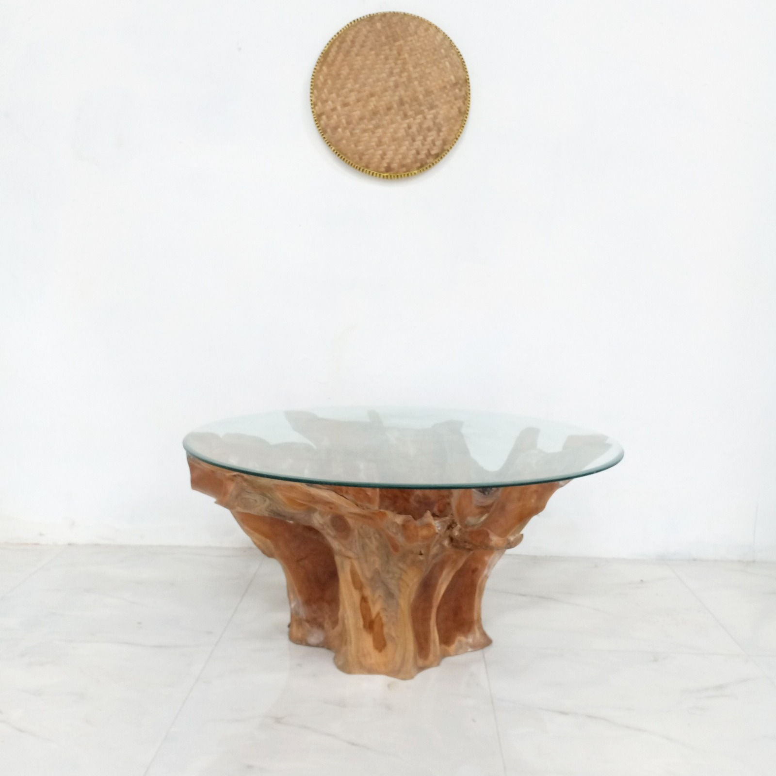 39" Round Teak Root Coffee Table without Glass Top – Natural Light Finish