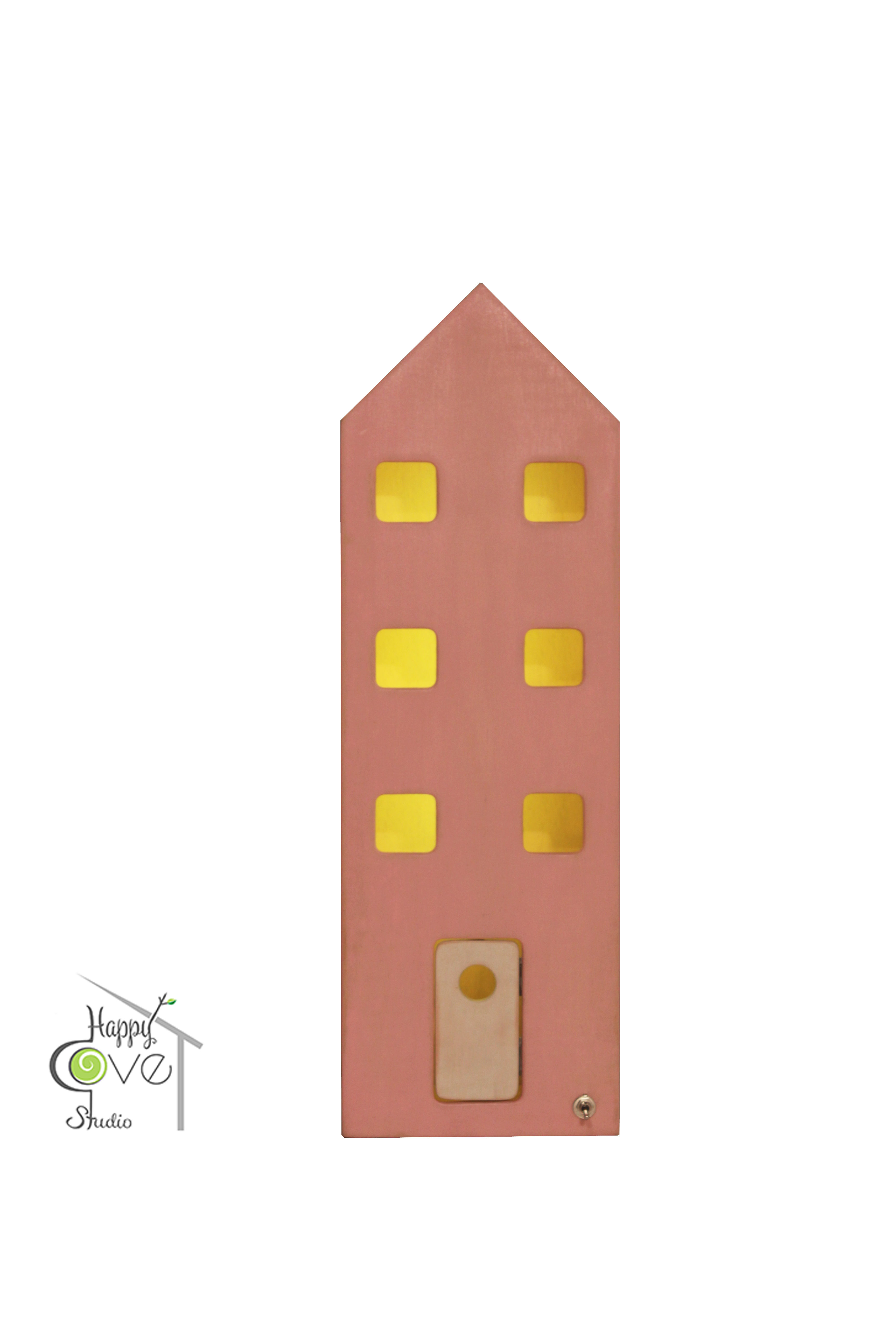 Central House | Wooden Lamp with Pink Finish | Pembe Bitişli Ahşap Ev Lamba