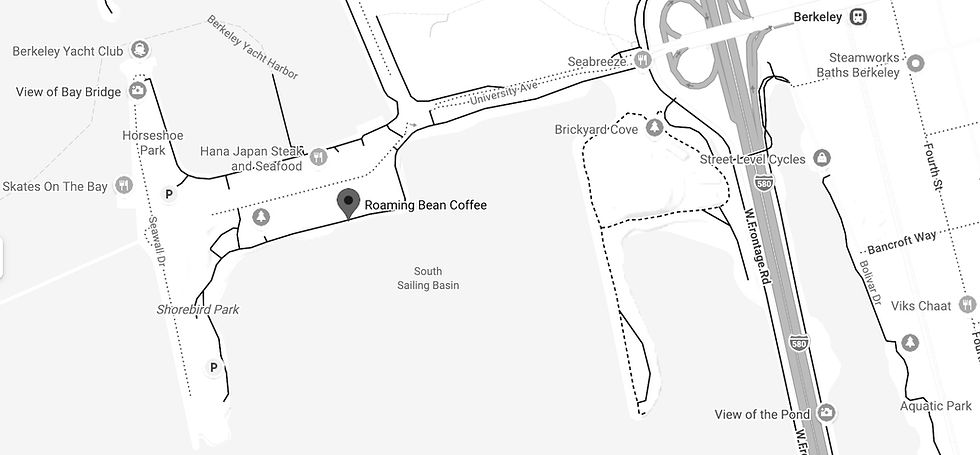 Map of Roaming Bean Coffee. Berkeley Marina