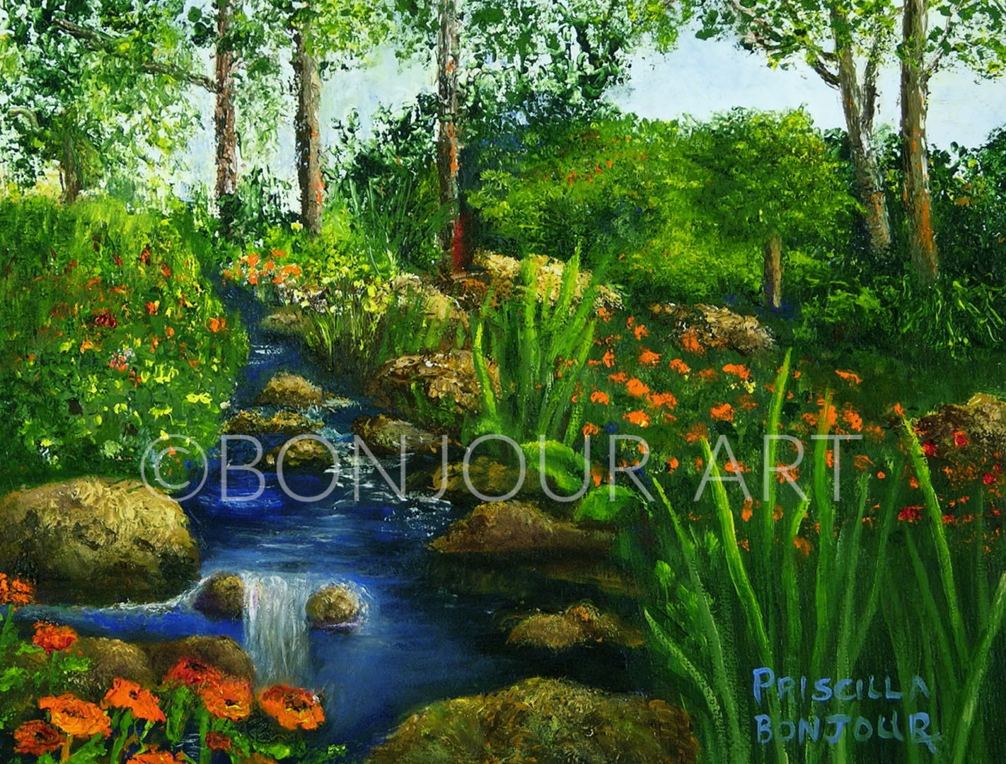 This vivid "Brook" pastel painting now comes in blank notecards and various sizes of prints.