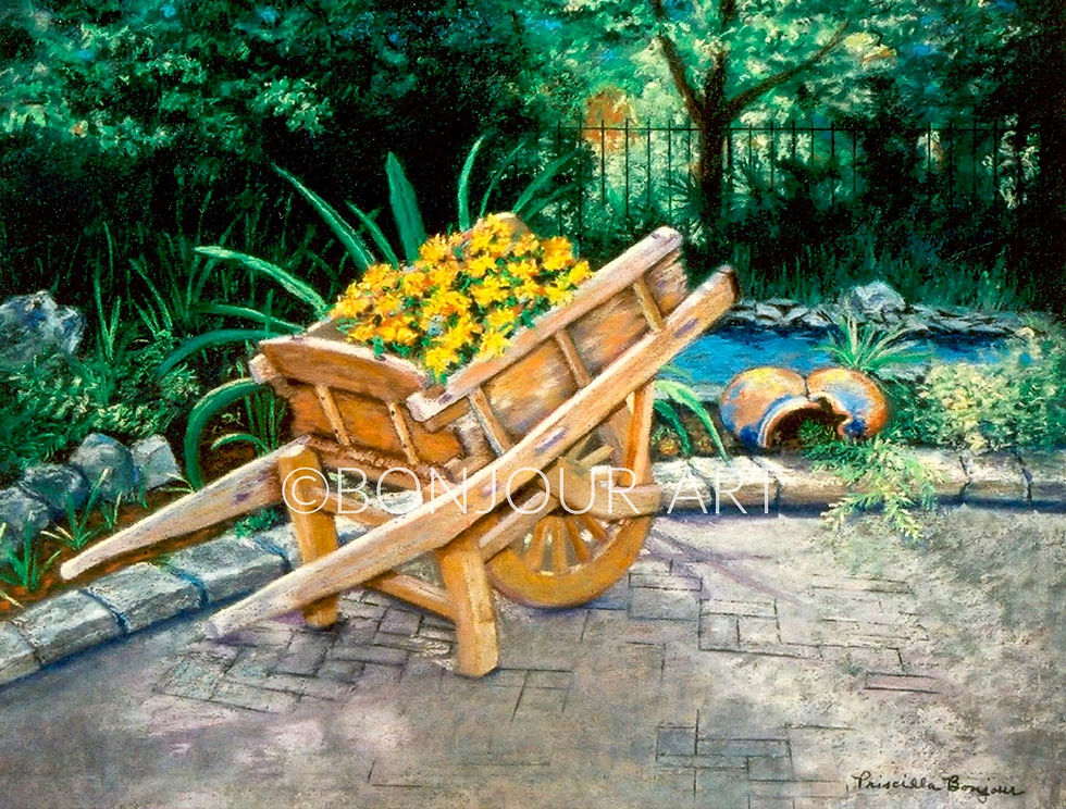 Originally a pastel painting from Monet Monet Gardens, "Cart" now comes in unique blank notecards and various sizes of prints