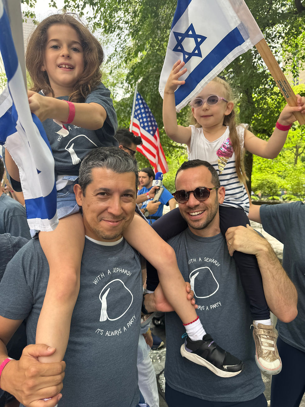 Community members celebrating on the Sephardic Community Float at the Israel Day Parade on 5th Avenue