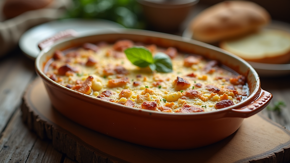 Close-up of a wholesome one-dish meal in a baking dish