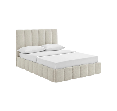 Beige Boucle Fabric Ottoman Bed