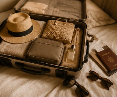 Suitcase and travel essentials