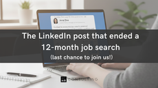 A laptop screen with a LinkedIn page on it and women's hands typing