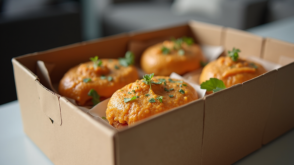 Close-up view of a delivery box with fresh catering meals ready for a corporate event