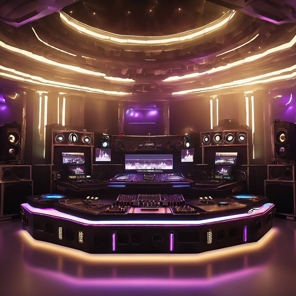 Create a picture of a huge DJ booth with the latest technology.jpg