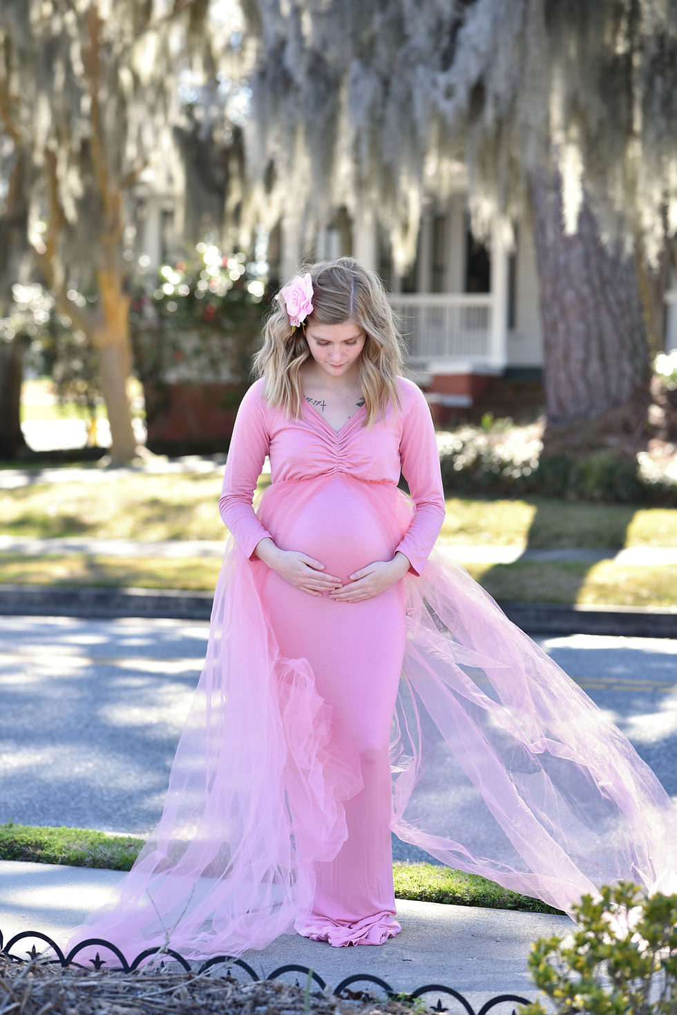 Thumbnail: Rental: Pink Dress with Tulle Waist Train