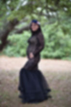 Thumbnail: Black Lace & Tulle Ribbon Turtleneck Gown