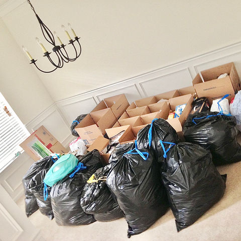 donations trash bags sort purge declutter moving downsize downizing empty nest declutter purge pack move