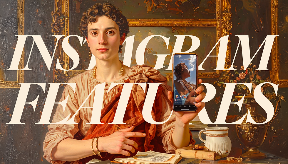 Ein klassisches Ölgemälde-Porträt im Stil eines Meisters der Renaissance oder des Barock. Ein junger Mann, gekleidet in eine antike römische Toga. Er hält ein Smartphone in den Händen und zeigt dessen Bildschirm. Dunkler, malerischer Hintergrund mit verzierten Goldrahmen-Details. Reichhaltige Texturen und sanfte Beleuchtung, um das traditionelle Ölgemälde-Feeling zu bewahren.