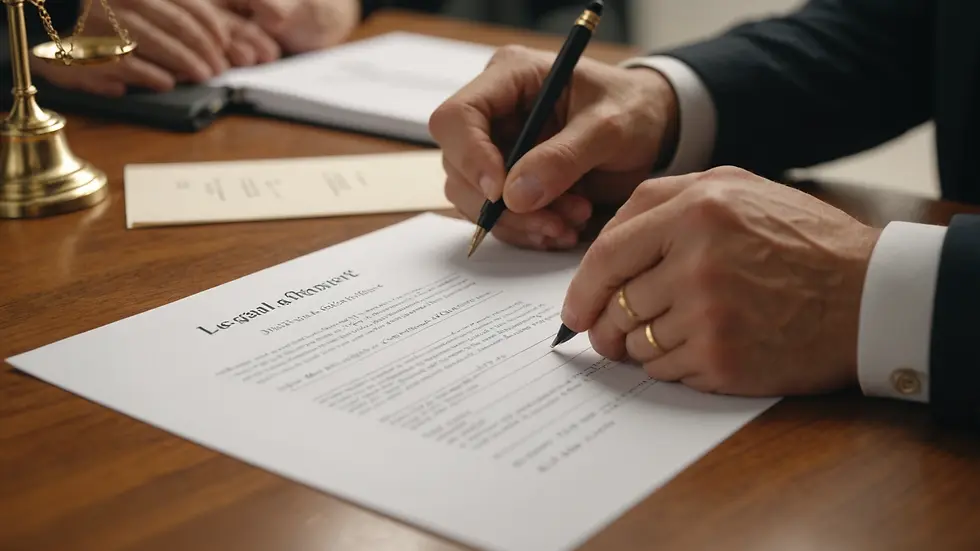 Close-up view of a legal document being signed