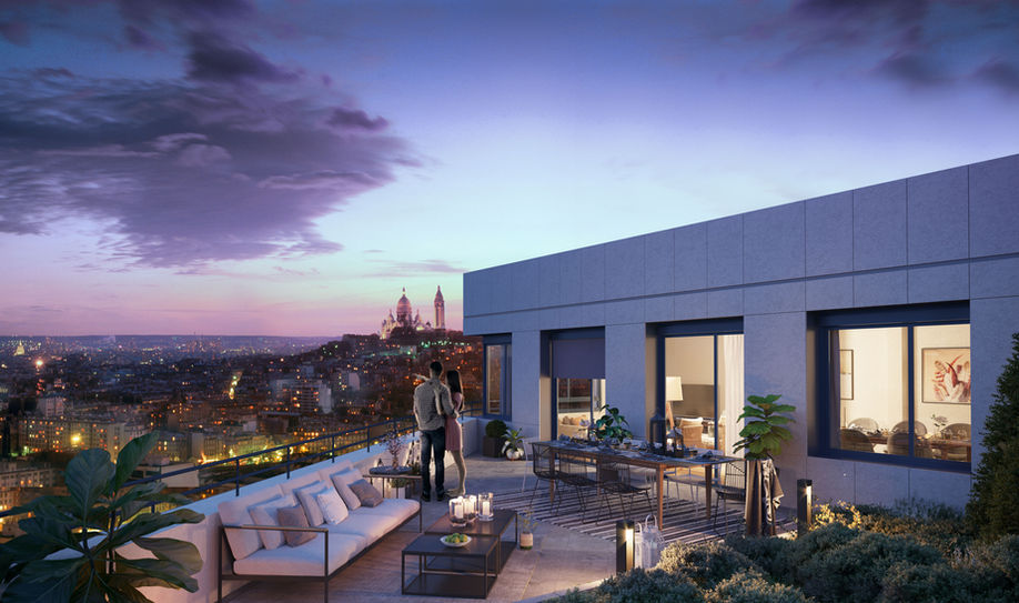 Perspective 3D terrasse ambiance fin de journée