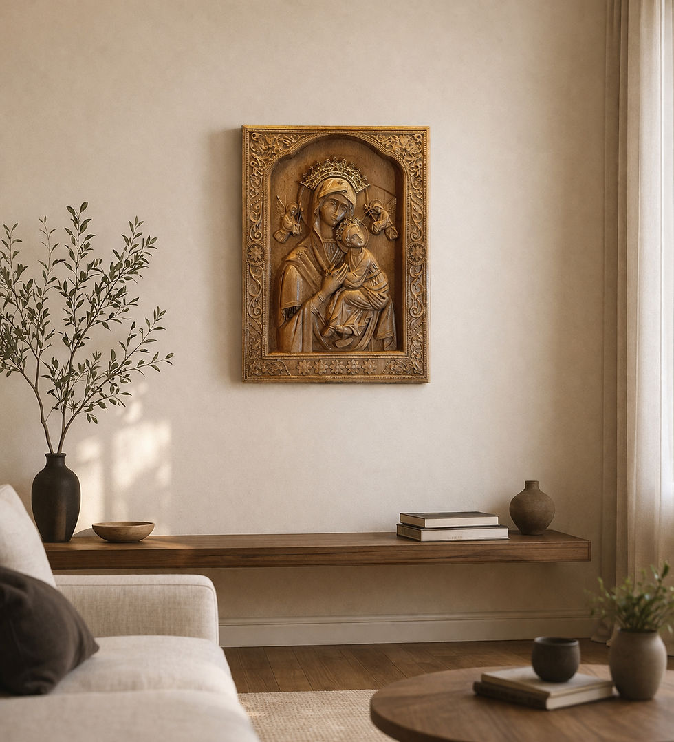 Miniatură: Icoană Maica Domnului și Pruncul - sculptată în lemn masiv