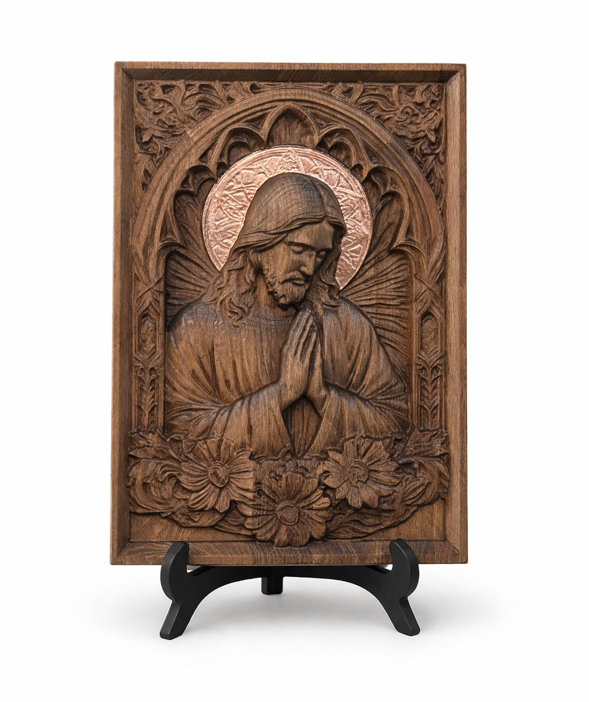 Icoană "Iisus în rugăciune" sculptată din lemn masiv