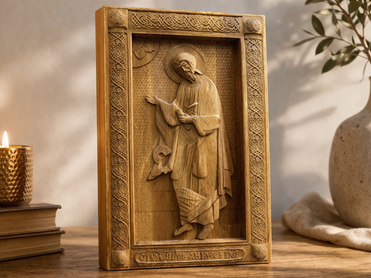 Icoană Sfântul Apostol Andrei - sculptată în lemn masiv