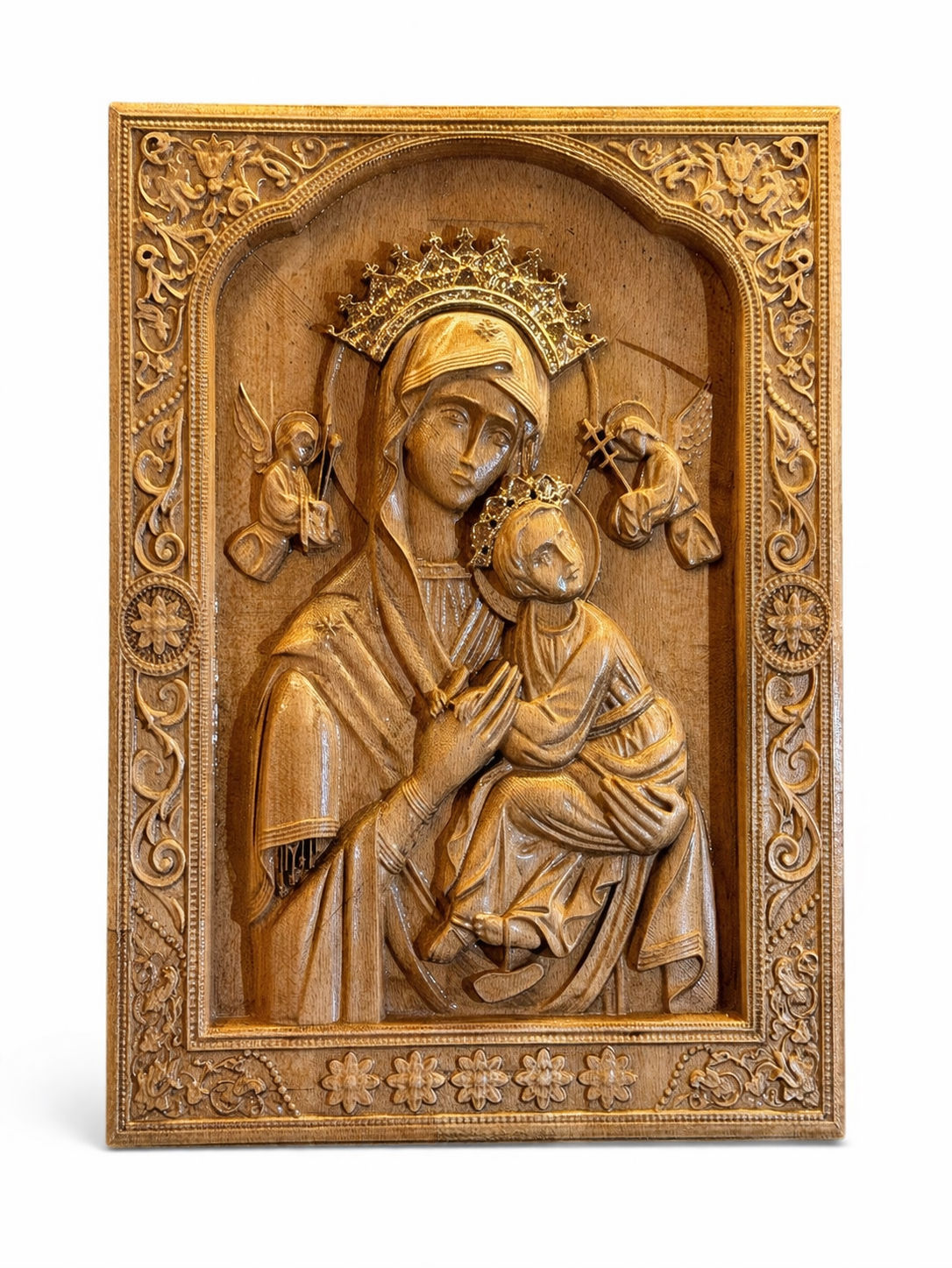Icoană Maica Domnului și Pruncul - sculptată în lemn masiv