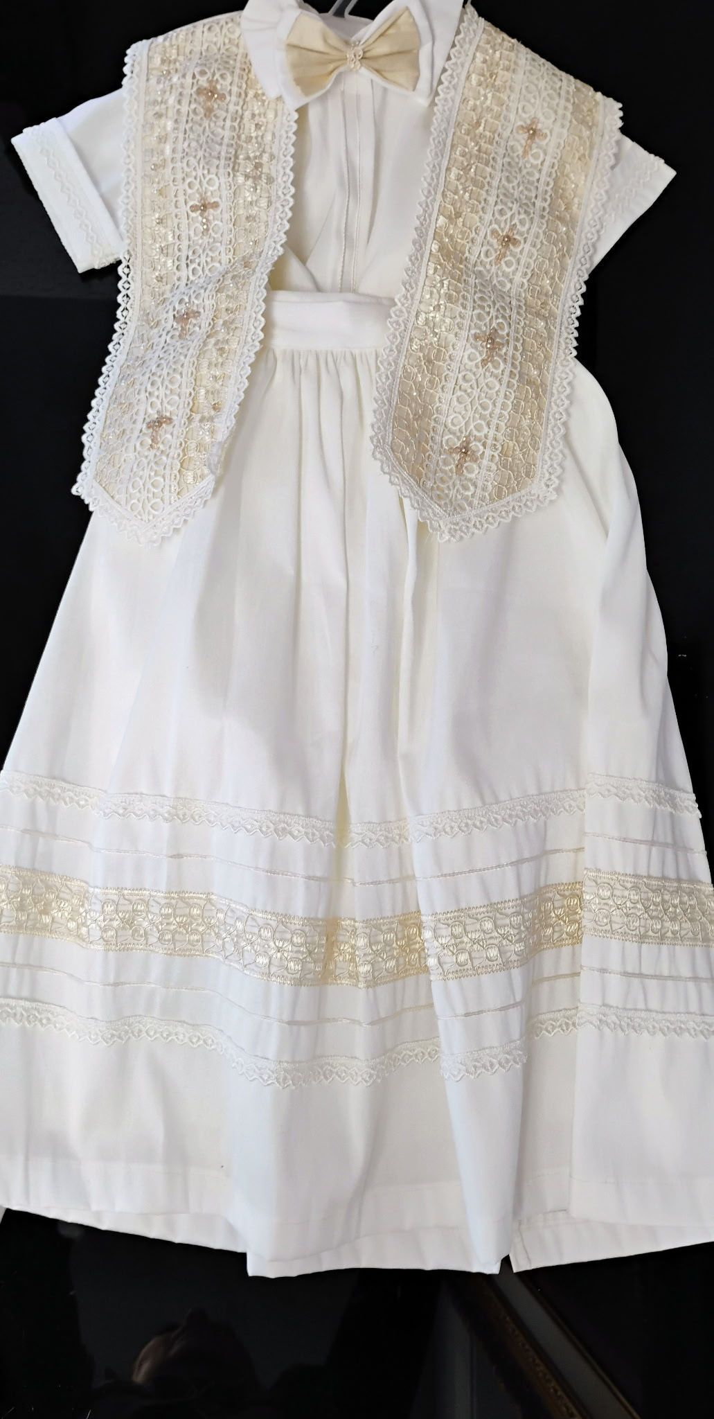 Ropon Bautizo Beige Niño Bordado Con Estola