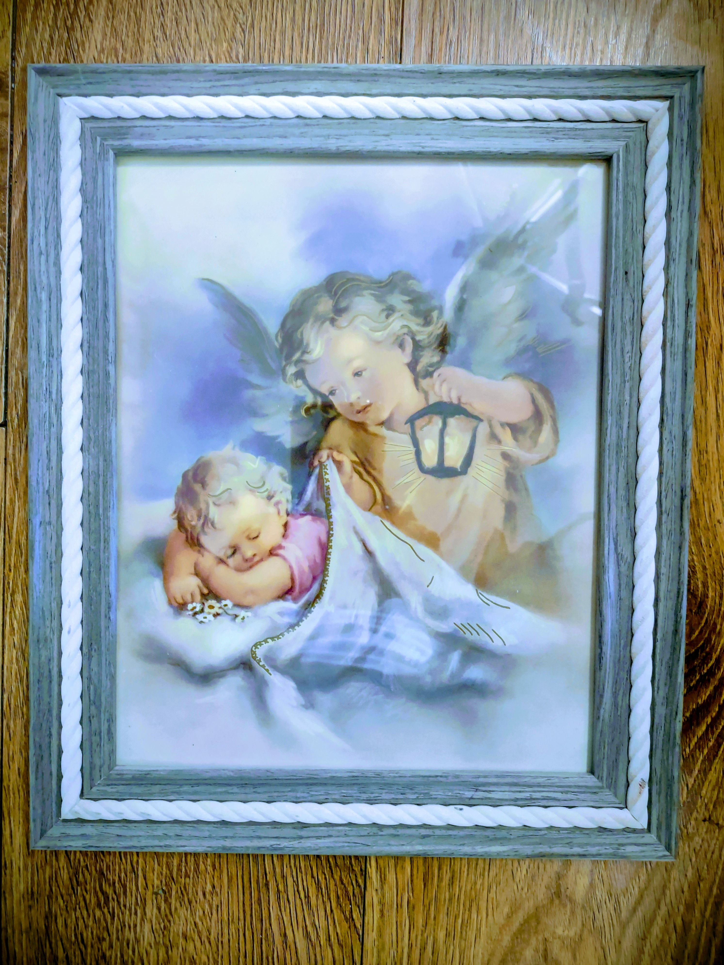Cuadro Gris sencillo Angel de la Guarda con bebe