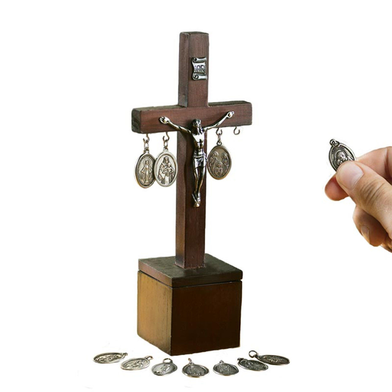 Cristo Madera Cafe con Porta Medallas
