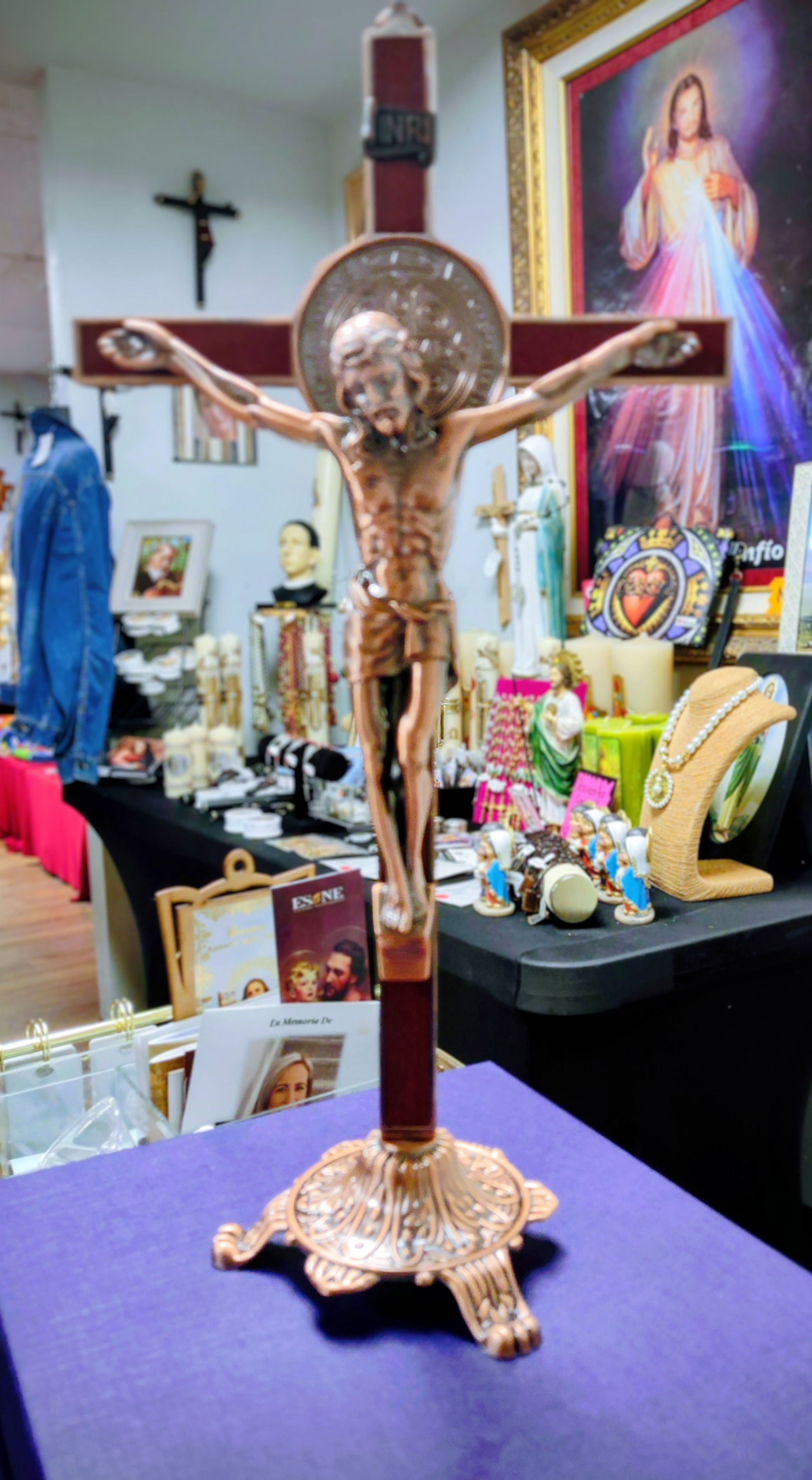 Cruz Metal Cobre San Benito Con Base