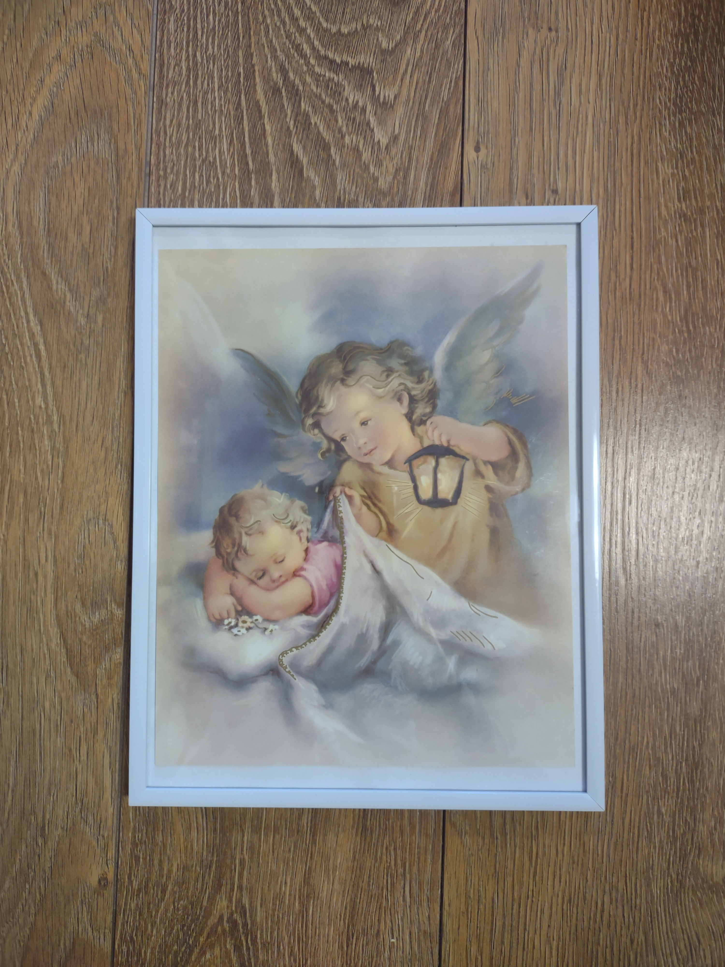 Cuadro Blanco sencillo Angel de la Guarda con bebe